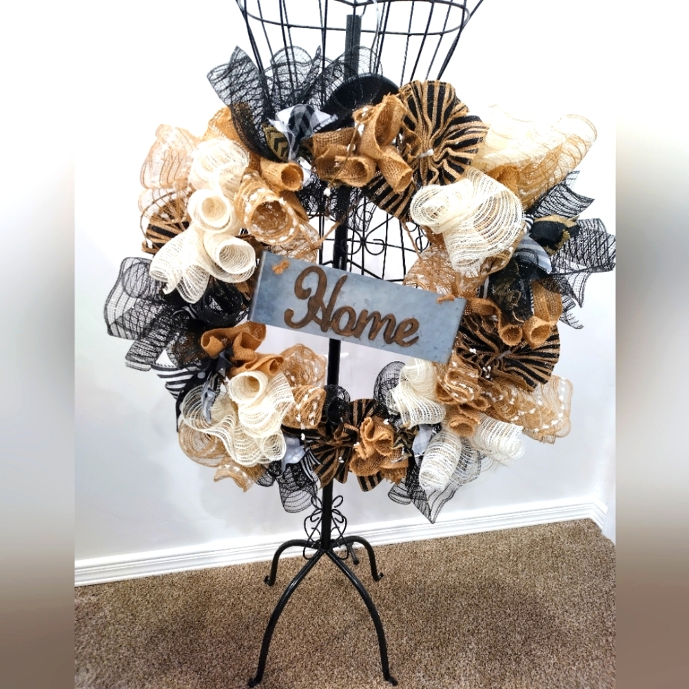 24" round "Home" wreath handmade